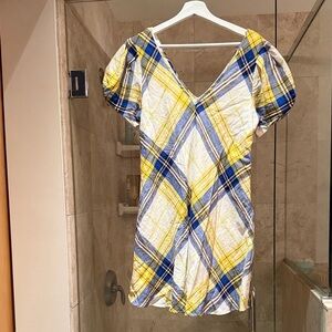 Urban Outfitters Yellow and Blue Plaid Mini Dress